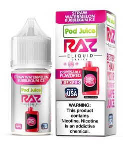 Alternative view of Pod Juice x RAZ Straw Watermelon Bubblegum Ice TFN Salt Vape Juice 30ml